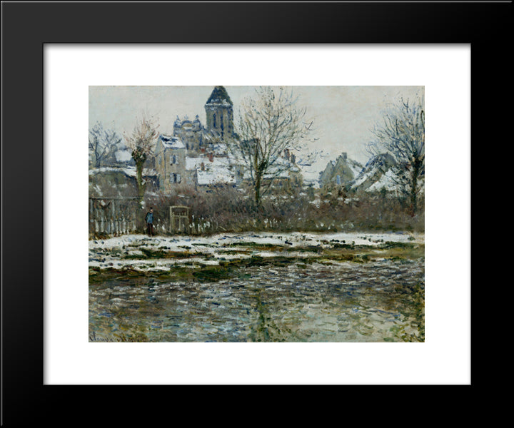The Church At Vetheuil Under Snow 20x24 Black Modern Wood Framed Art Print Poster by Monet, Claude