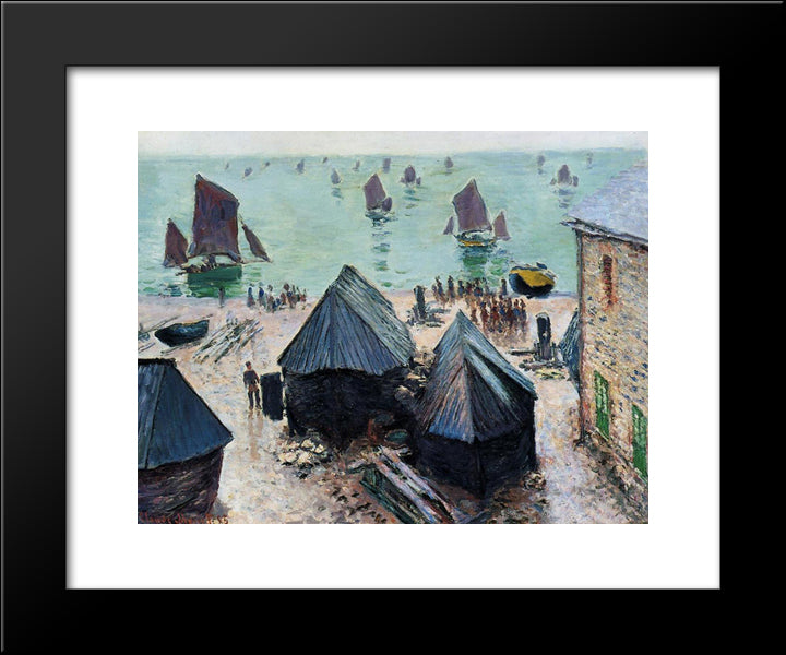 The Departure Of The Boats, Etretat 20x24 Black Modern Wood Framed Art Print Poster by Monet, Claude