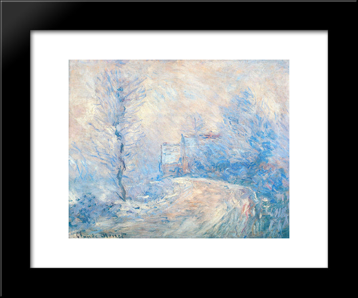 The Entrance To Giverny Under The Snow 20x24 Black Modern Wood Framed Art Print Poster by Monet, Claude