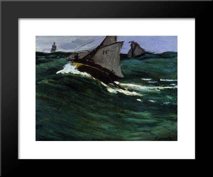 The Green Wave 20x24 Black Modern Wood Framed Art Print Poster by Monet, Claude