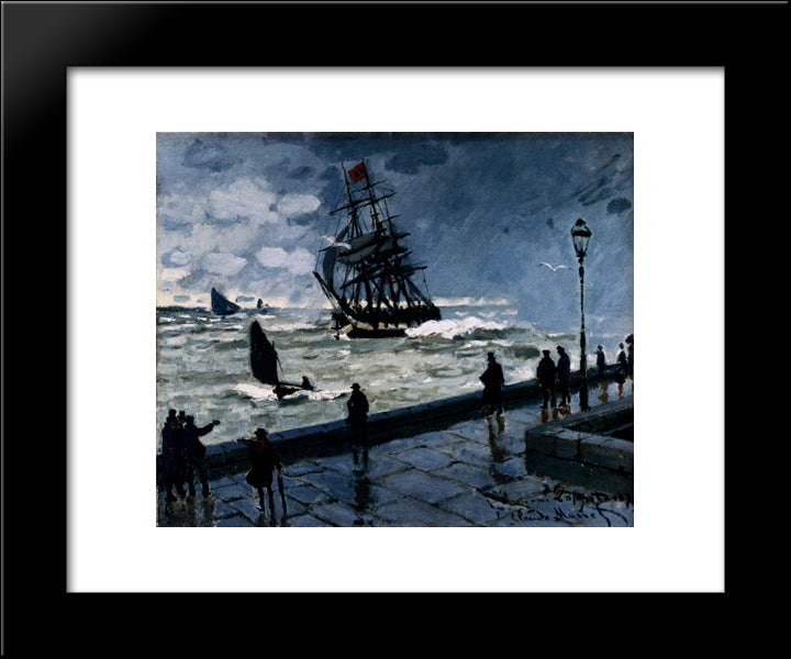 The Jetty At Le Havre, Bad Weather 20x24 Black Modern Wood Framed Art Print Poster by Monet, Claude