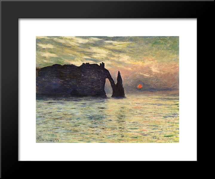 The Manneport, Cliff At Etretat, Sunset 20x24 Black Modern Wood Framed Art Print Poster by Monet, Claude