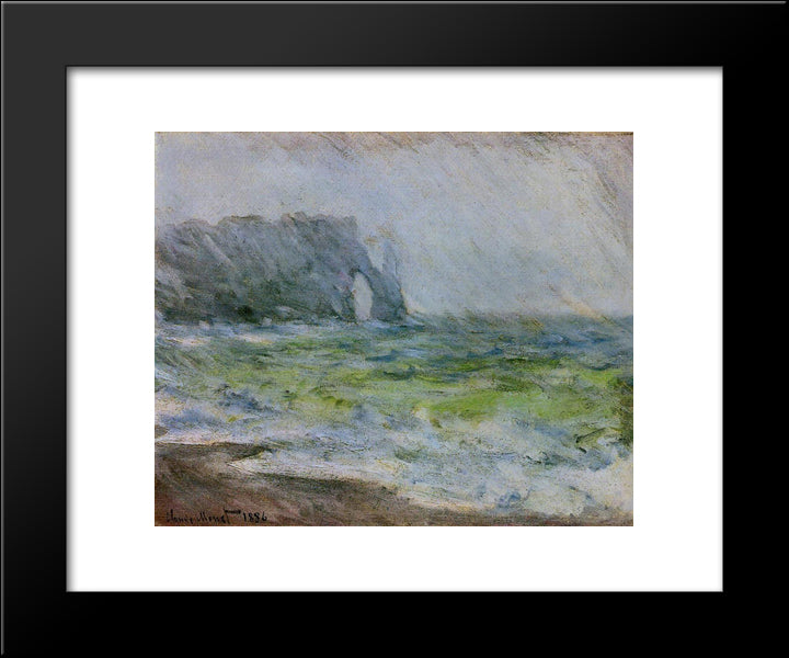 The Manneport, Etretat In The Rain 20x24 Black Modern Wood Framed Art Print Poster by Monet, Claude