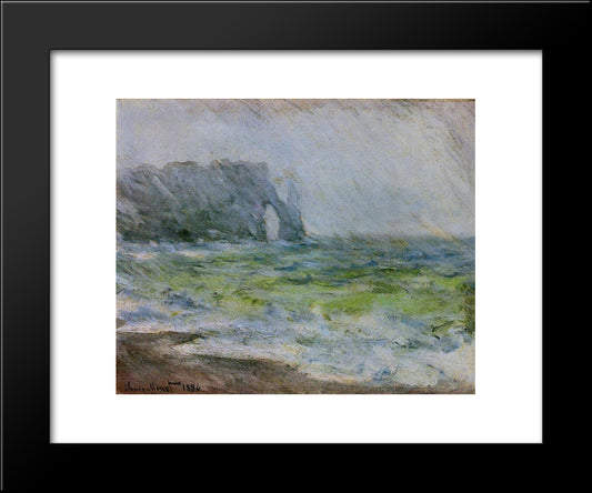 The Manneport, Etretat In The Rain 20x24 Black Modern Wood Framed Art Print Poster by Monet, Claude
