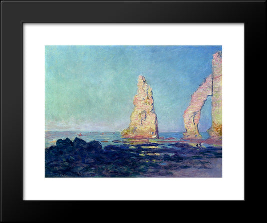 The Needle Of Etretat, Low Tide 20x24 Black Modern Wood Framed Art Print Poster by Monet, Claude