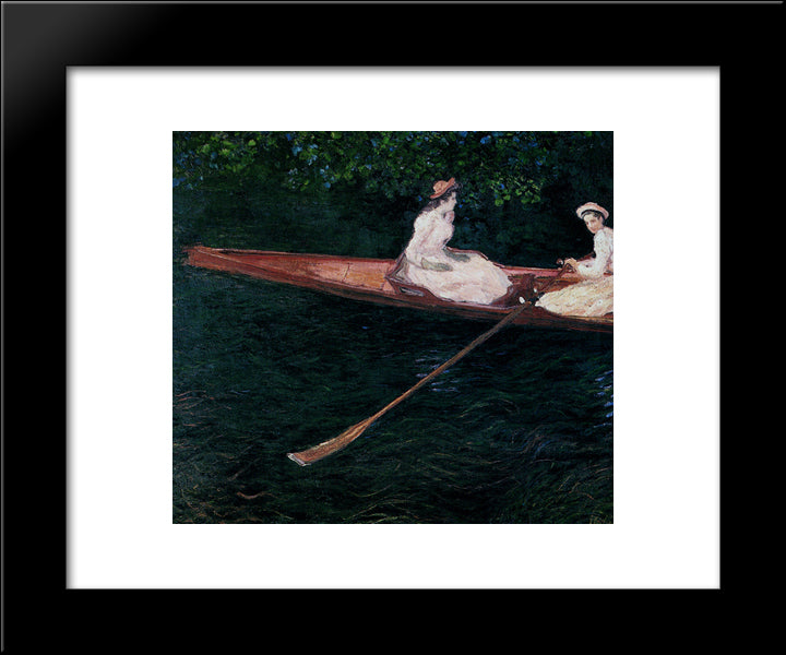 The Pink Skiff, Boating On The Ept 20x24 Black Modern Wood Framed Art Print Poster by Monet, Claude