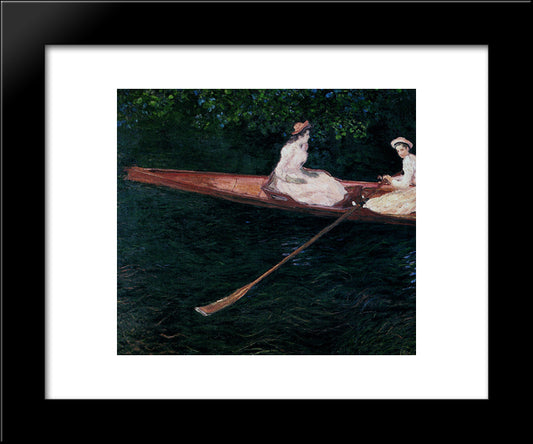 The Pink Skiff, Boating On The Ept 20x24 Black Modern Wood Framed Art Print Poster by Monet, Claude