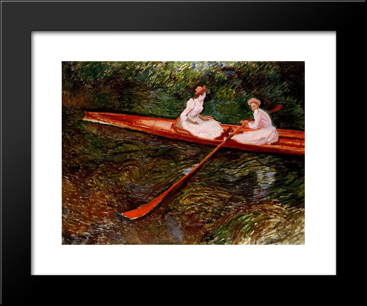 The Pink Skiff 20x24 Black Modern Wood Framed Art Print Poster by Monet, Claude