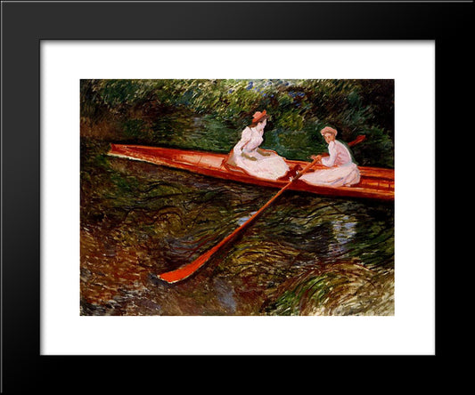 The Pink Skiff 20x24 Black Modern Wood Framed Art Print Poster by Monet, Claude