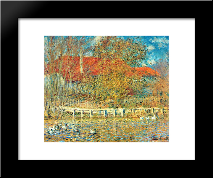 The Pond With Ducks In Autumn 20x24 Black Modern Wood Framed Art Print Poster by Monet, Claude