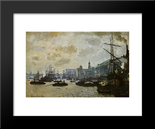 The Port Of London 20x24 Black Modern Wood Framed Art Print Poster by Monet, Claude