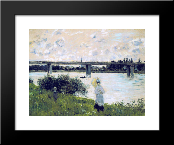 The Promenade Near The Bridge Of Argenteuil 20x24 Black Modern Wood Framed Art Print Poster by Monet, Claude