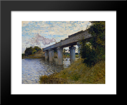 The Railway Bridge At Argenteuil 20x24 Black Modern Wood Framed Art Print Poster by Monet, Claude