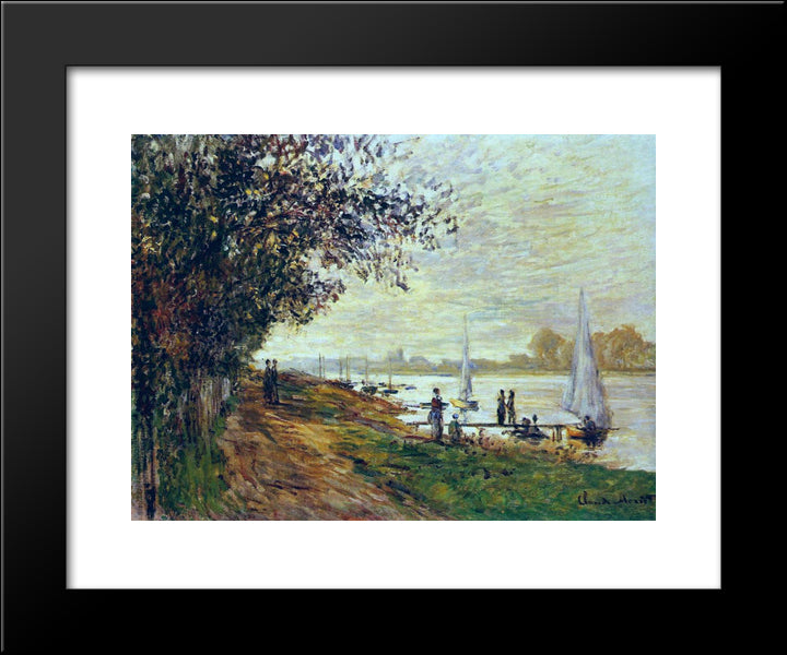 The Riverbank At Petit-Gennevilliers, Sunset 20x24 Black Modern Wood Framed Art Print Poster by Monet, Claude