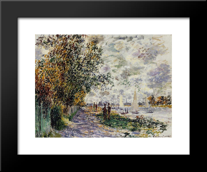 The Riverbank At Petit-Gennevilliers 20x24 Black Modern Wood Framed Art Print Poster by Monet, Claude