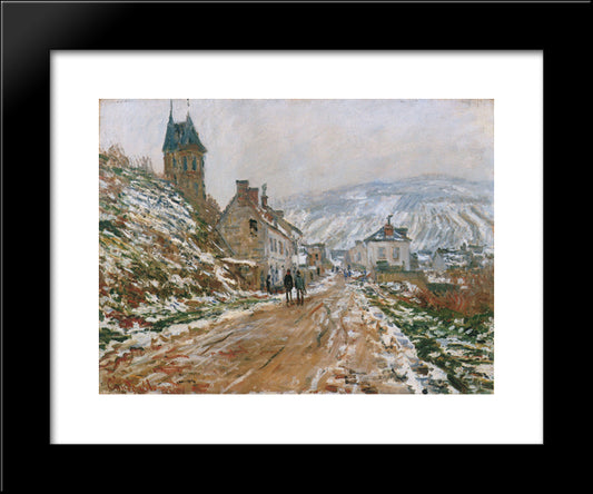 The Road In Vetheuil In Winter 20x24 Black Modern Wood Framed Art Print Poster by Monet, Claude