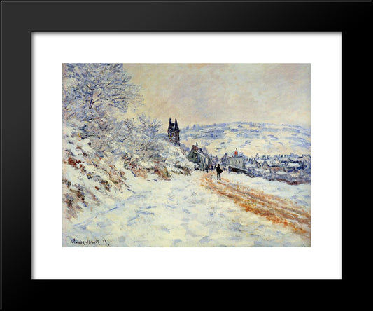 The Road To Vetheuil, Snow Effect 20x24 Black Modern Wood Framed Art Print Poster by Monet, Claude