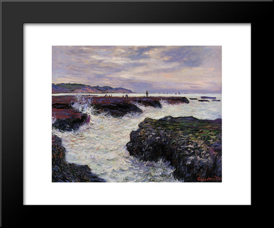 The Rocks At Pourville, Low Tide 20x24 Black Modern Wood Framed Art Print Poster by Monet, Claude