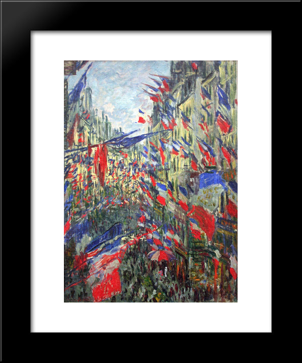 The Rue Montargueil With Flags 20x24 Black Modern Wood Framed Art Print Poster by Monet, Claude