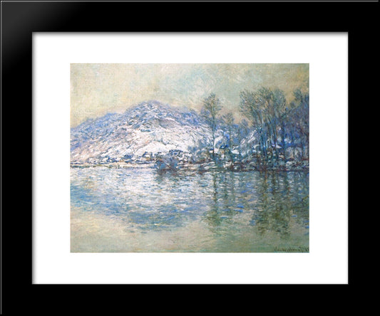 The Seine At Port Villez, Snow Effect 20x24 Black Modern Wood Framed Art Print Poster by Monet, Claude