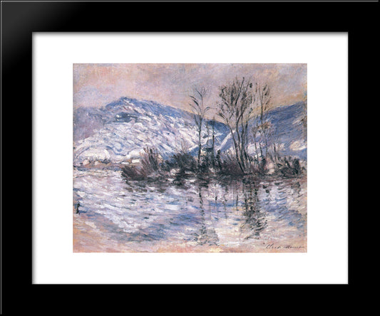 The Seine At Port Villez, Snow Effect 02 20x24 Black Modern Wood Framed Art Print Poster by Monet, Claude