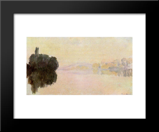 The Seine At Port-Villez, Pink Effect 20x24 Black Modern Wood Framed Art Print Poster by Monet, Claude