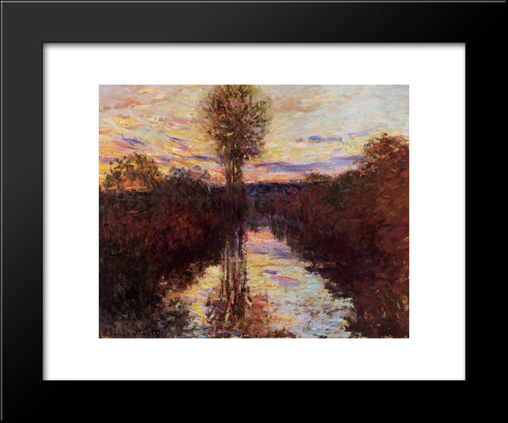 The Small Arm Of The Seine At Mosseaux, Evening 20x24 Black Modern Wood Framed Art Print Poster by Monet, Claude
