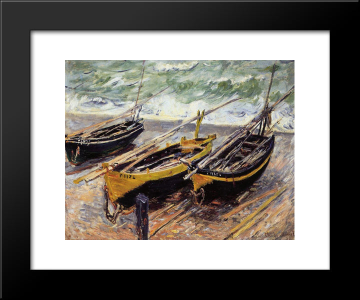 Three Fishing Boats 20x24 Black Modern Wood Framed Art Print Poster by Monet, Claude