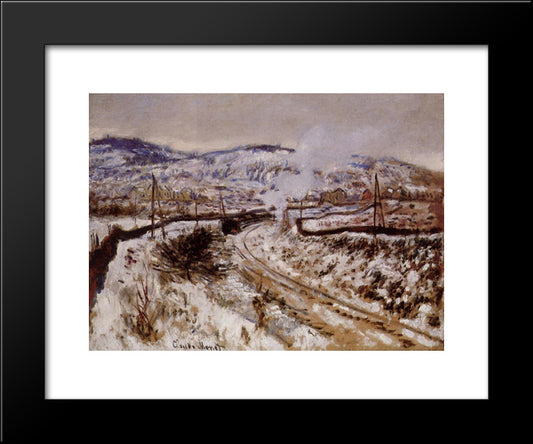 Train In The Snow At Argenteuil 20x24 Black Modern Wood Framed Art Print Poster by Monet, Claude