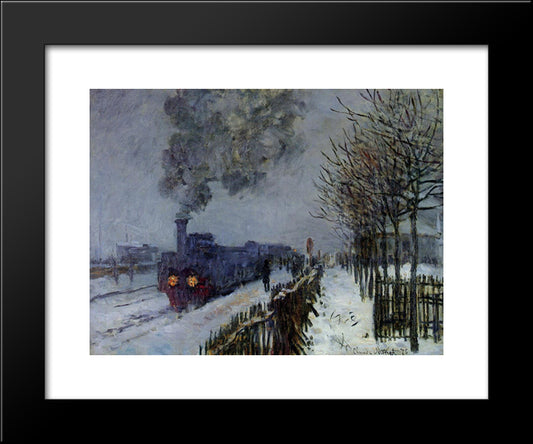 Train In The Snow Or The Locomotive 20x24 Black Modern Wood Framed Art Print Poster by Monet, Claude