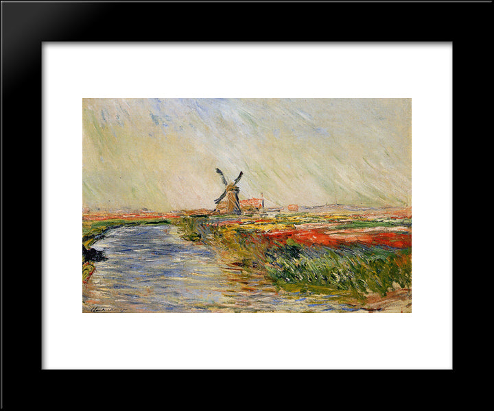 Tulip Field In Holland 20x24 Black Modern Wood Framed Art Print Poster by Monet, Claude
