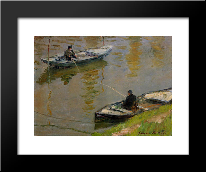 Two Anglers 20x24 Black Modern Wood Framed Art Print Poster by Monet, Claude