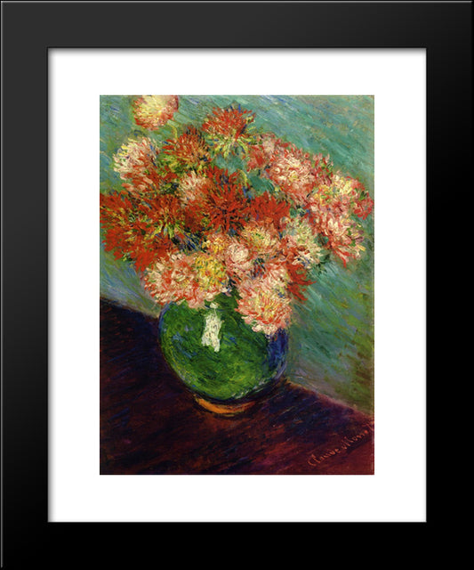 Vase Of Chrysanthemums 20x24 Black Modern Wood Framed Art Print Poster by Monet, Claude