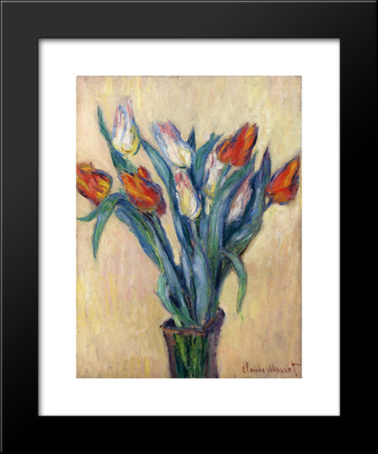 Vase Of Tulips 20x24 Black Modern Wood Framed Art Print Poster by Monet, Claude