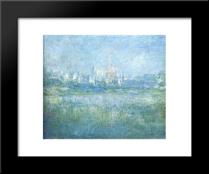 Vetheuil In The Fog 20x24 Black Modern Wood Framed Art Print Poster by Monet, Claude