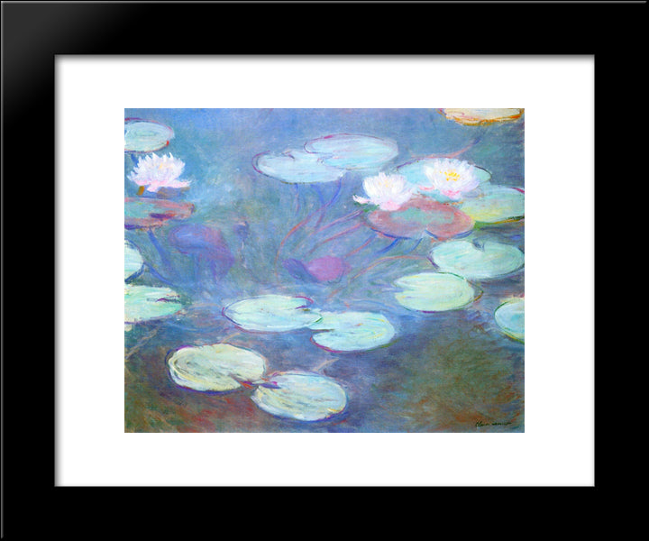 Water Lilies, Pink 20x24 Black Modern Wood Framed Art Print Poster by Monet, Claude