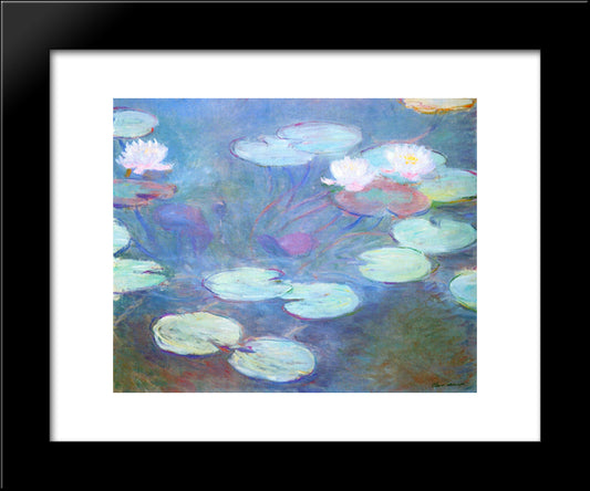 Water Lilies, Pink 20x24 Black Modern Wood Framed Art Print Poster by Monet, Claude