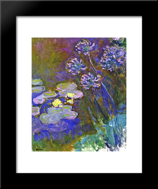 Water Lilies And Agapanthus 20x24 Black Modern Wood Framed Art Print Poster by Monet, Claude