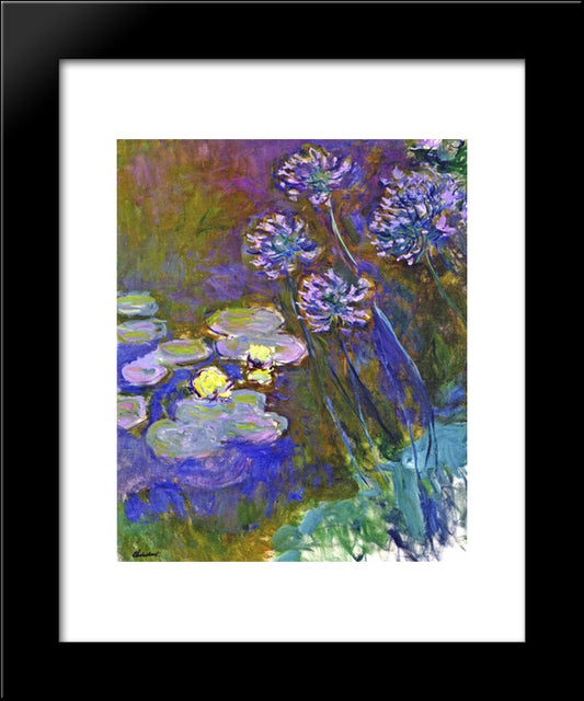 Water Lilies And Agapanthus 20x24 Black Modern Wood Framed Art Print Poster by Monet, Claude