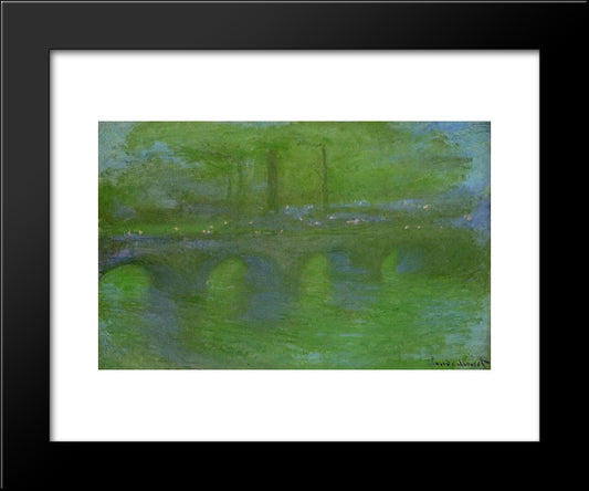 Waterloo Bridge, Dawn 20x24 Black Modern Wood Framed Art Print Poster by Monet, Claude