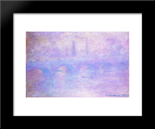 Waterloo Bridge, Fog 20x24 Black Modern Wood Framed Art Print Poster by Monet, Claude