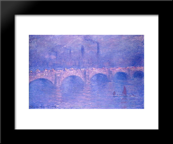 Waterloo Bridge, Hazy Sunshine 20x24 Black Modern Wood Framed Art Print Poster by Monet, Claude