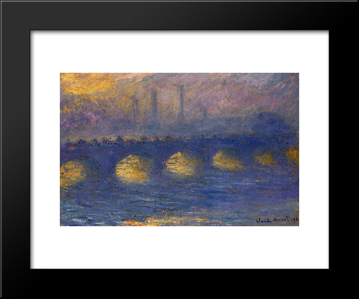 Waterloo Bridge, Overcast Weather 20x24 Black Modern Wood Framed Art Print Poster by Monet, Claude