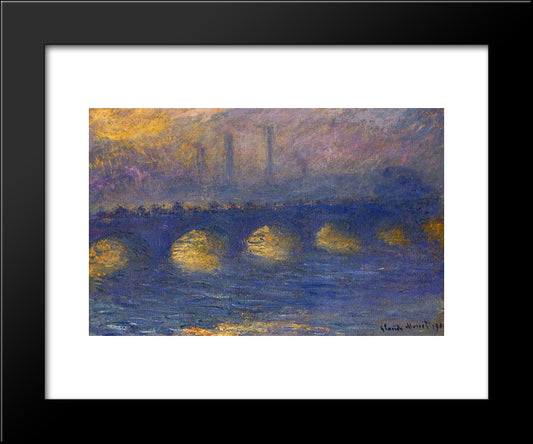 Waterloo Bridge, Overcast Weather 20x24 Black Modern Wood Framed Art Print Poster by Monet, Claude