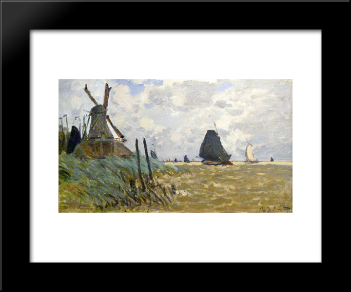 Windmill Near Zaandam 20x24 Black Modern Wood Framed Art Print Poster by Monet, Claude