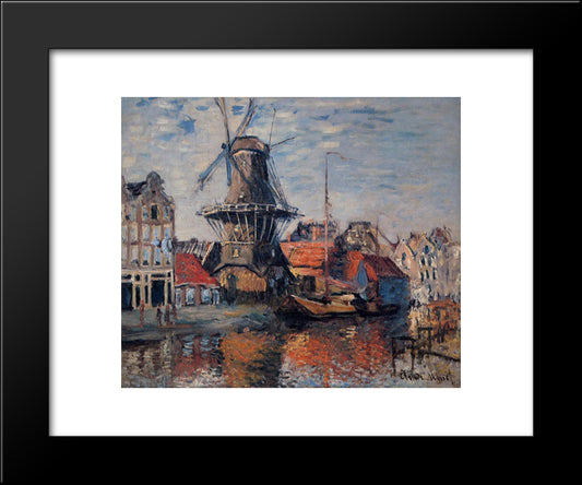 Windmill On The Onbekende Canal, Amsterdam 20x24 Black Modern Wood Framed Art Print Poster by Monet, Claude