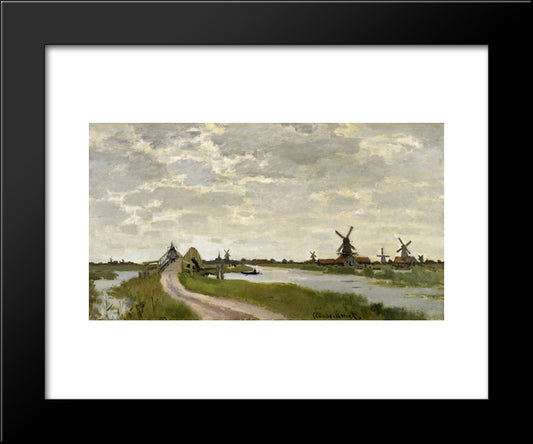 Windmills At Haaldersbroek, Zaandam 20x24 Black Modern Wood Framed Art Print Poster by Monet, Claude