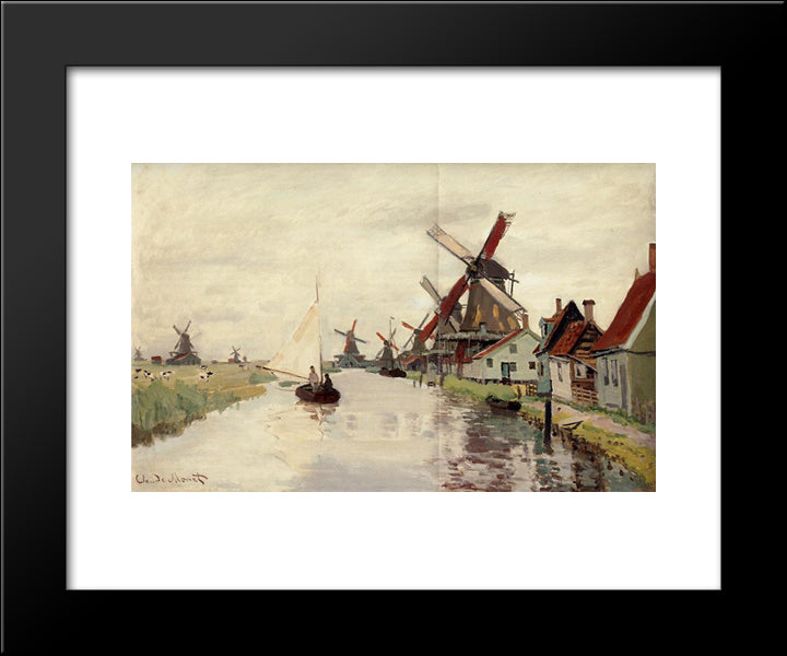 Windmills In Holland 20x24 Black Modern Wood Framed Art Print Poster by Monet, Claude