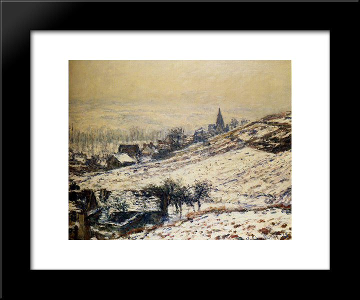 Winter At Giverny 20x24 Black Modern Wood Framed Art Print Poster by Monet, Claude