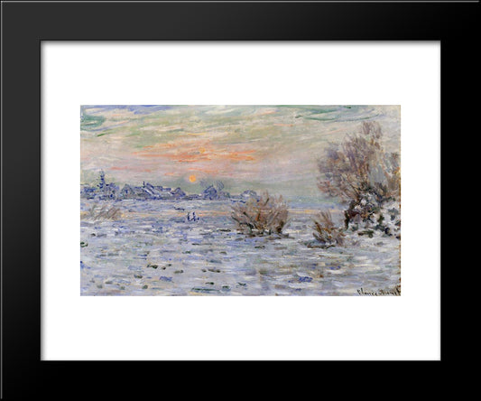 Winter On The Seine, Lavacourt 20x24 Black Modern Wood Framed Art Print Poster by Monet, Claude